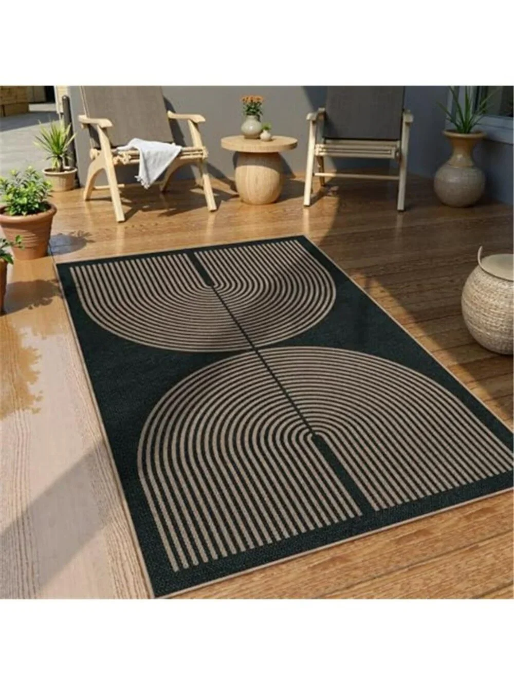 Modern Rainbow Easy Jute Outdoor Patio Rug, 3x5 ft Black Washable Rugs